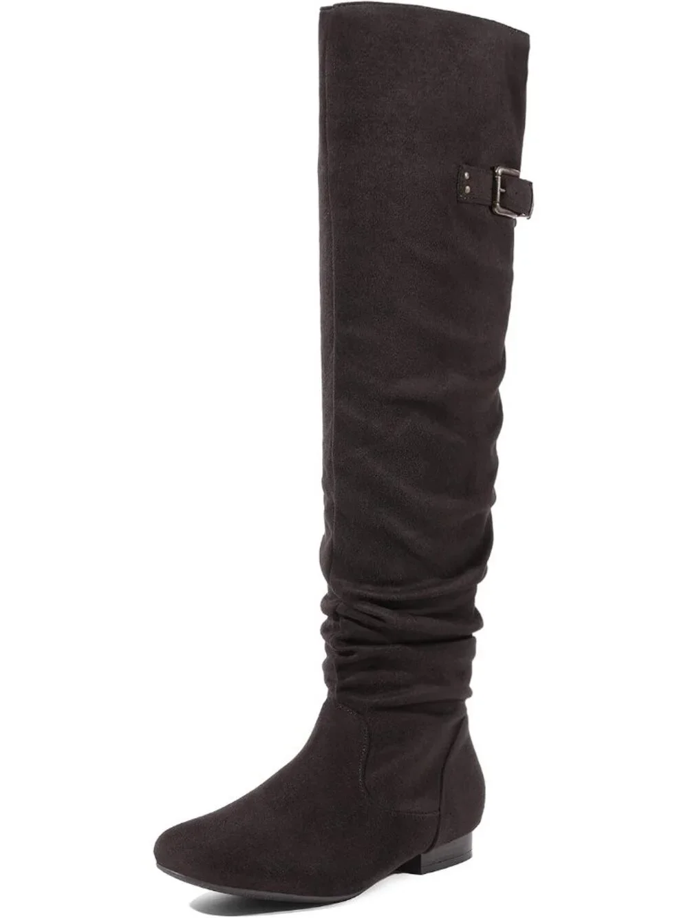 Women's Brown Flat Heel Pointed Toe Slouch Over The Knee Thigh High Boots